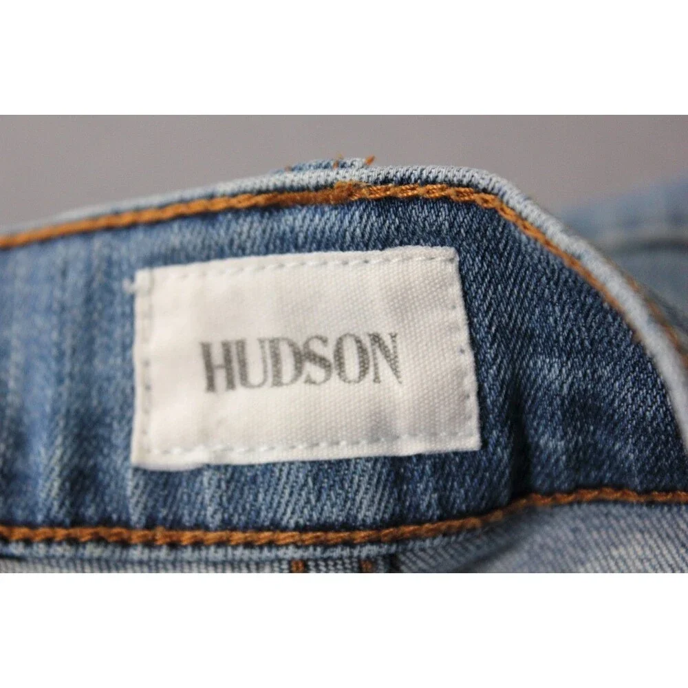 Hudson Byron Straight Jeans Mens Blue Straight Leg Denim Distressed 38